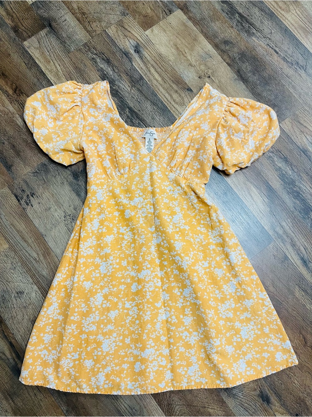Women’s ' Yellow Floral Puff-Sleeve Dress